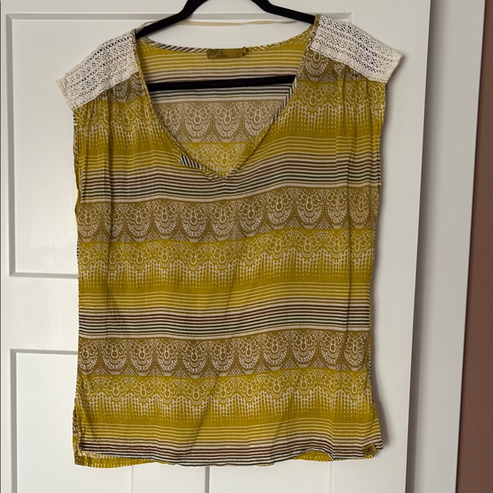 Prana Yellow and Gray Sleeveless Blouse